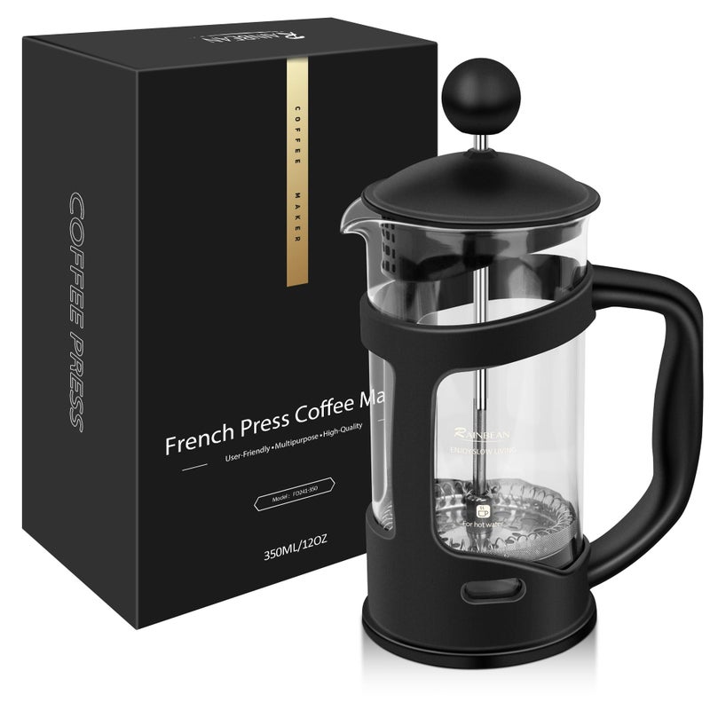 RAINBEAN Mini French Press Coffee Maker, 1 Cup, 12oz, Maximum Flavor Brewer with Stainless Steel Filter, 350ml - Small - Image 1